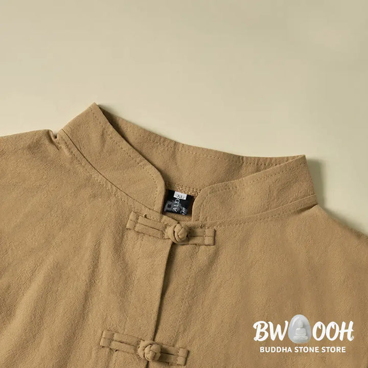 Buddha Stones Ethnic Frog-Button Long Sleeve Stand Collar Women’s Cotton Shirt With Pockets - Women’s Shirts