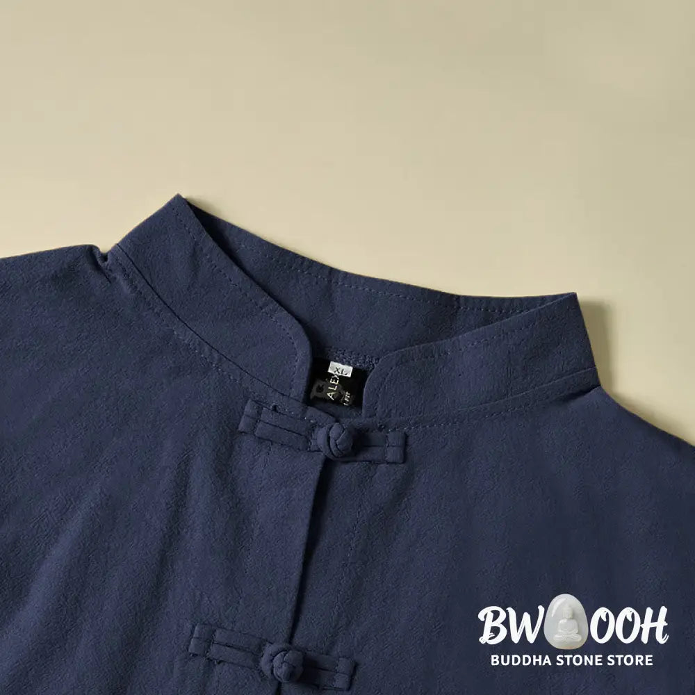 Buddha Stones Ethnic Frog-Button Long Sleeve Stand Collar Women’s Cotton Shirt With Pockets - Women’s Shirts