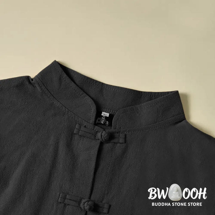 Buddha Stones Ethnic Frog-Button Long Sleeve Stand Collar Women’s Cotton Shirt With Pockets - Women’s Shirts