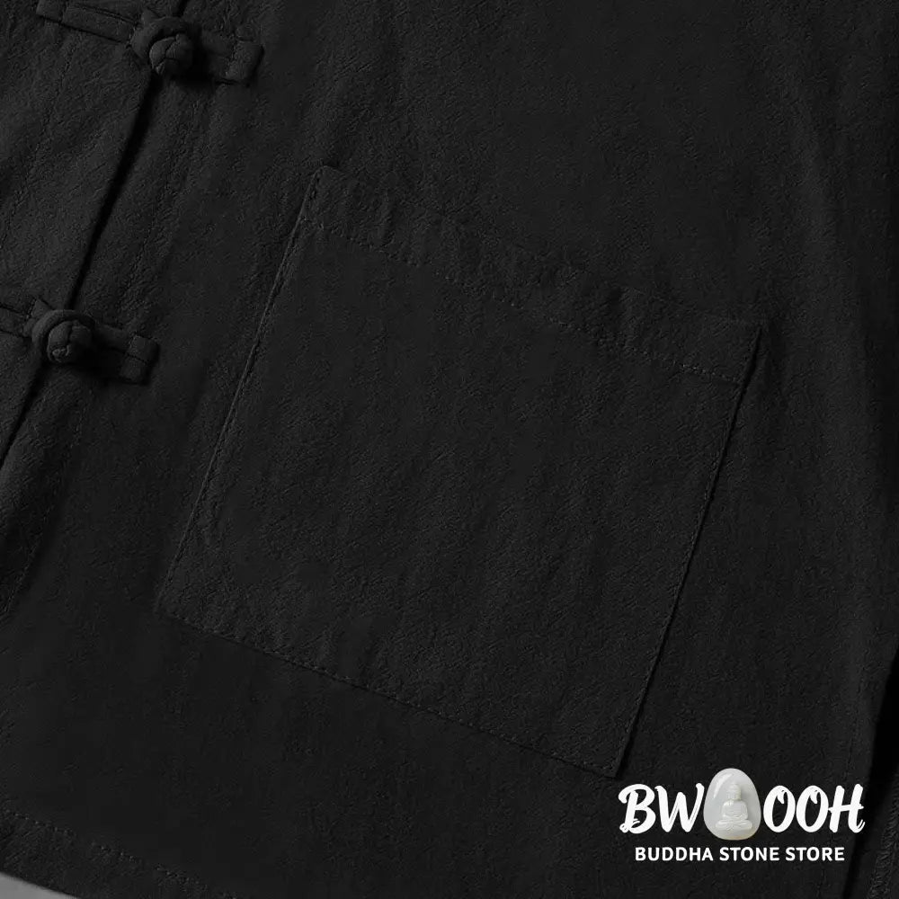 Buddha Stones Ethnic Frog-Button Long Sleeve Stand Collar Women’s Cotton Shirt With Pockets - Women’s Shirts