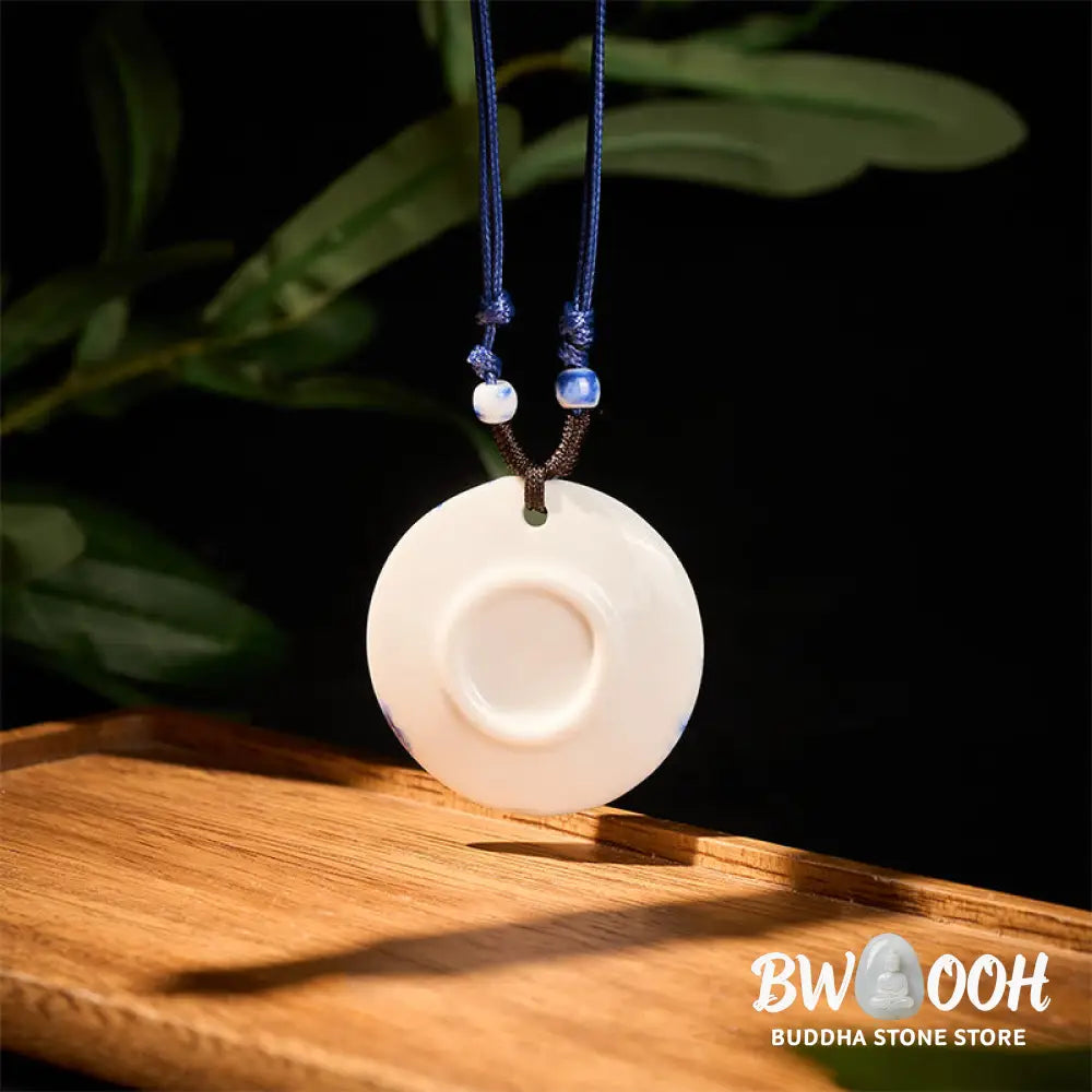 Buddha Stones Ethnic Peony Peach Blossoms Lotus Symbol Ceramics Necklace Enlightenment Pendant - BWOOOH - Necklaces &amp;