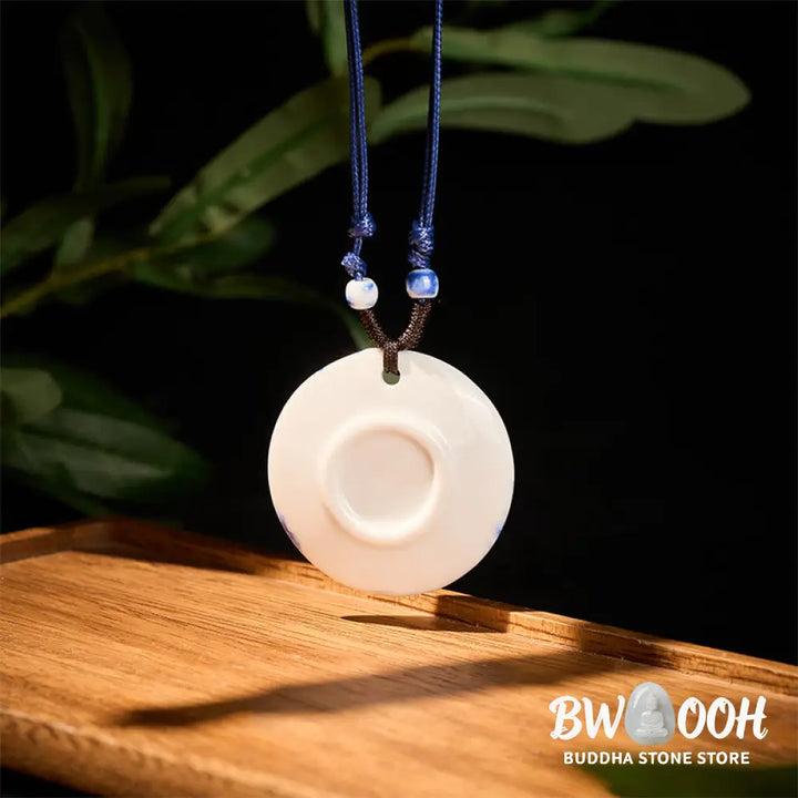Buddha Stones Ethnic Peony Peach Blossoms Lotus Symbol Ceramics Necklace Enlightenment Pendant - BWOOOH - Necklaces &amp;