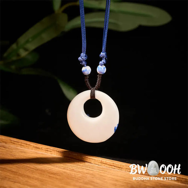 Buddha Stones Ethnic Peony Peach Blossoms Lotus Symbol Ceramics Necklace Enlightenment Pendant - BWOOOH - Necklaces &amp;