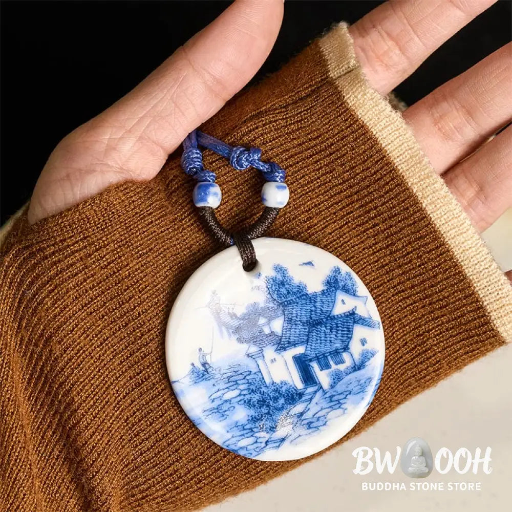 Buddha Stones Ethnic Peony Peach Blossoms Lotus Symbol Ceramics Necklace Enlightenment Pendant - BWOOOH - Necklaces &amp;