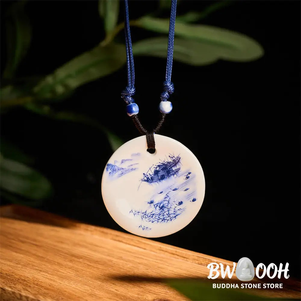 Buddha Stones Ethnic Peony Peach Blossoms Lotus Symbol Ceramics Necklace Enlightenment Pendant - BWOOOH - Necklaces &amp;