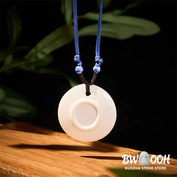 Buddha Stones Ethnic Peony Peach Blossoms Lotus Symbol Ceramics Necklace Enlightenment Pendant - BWOOOH - Necklaces &amp;