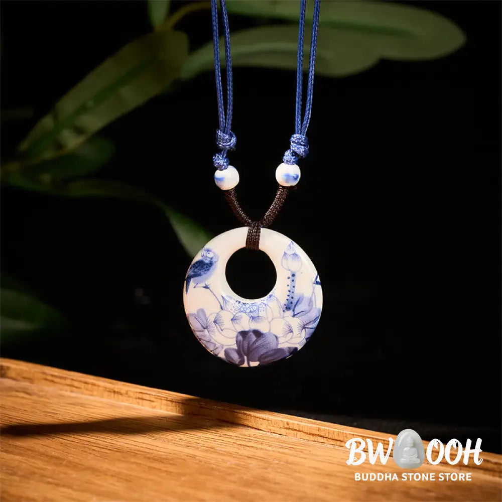 Buddha Stones Ethnic Peony Peach Blossoms Lotus Symbol Ceramics Necklace Enlightenment Pendant - BWOOOH - Necklaces &amp;