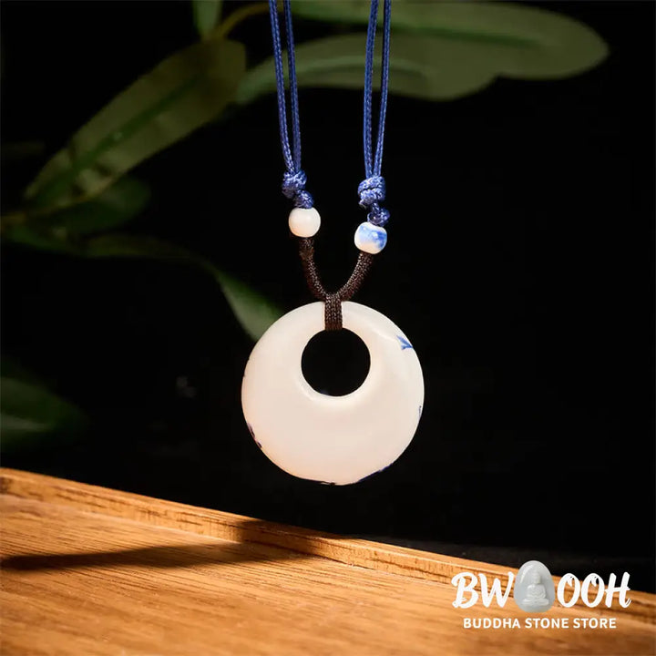 Buddha Stones Ethnic Peony Peach Blossoms Lotus Symbol Ceramics Necklace Enlightenment Pendant - BWOOOH - Necklaces &amp;