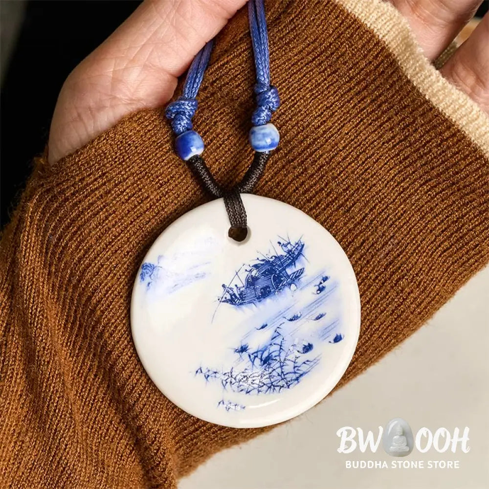 Buddha Stones Ethnic Peony Peach Blossoms Lotus Symbol Ceramics Necklace Enlightenment Pendant - BWOOOH - Necklaces &amp;