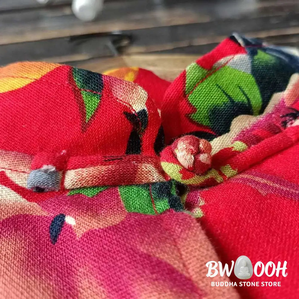 Buddha Stones Ethnic Red Flower Peony Frog-Button Cotton Linen Long Sleeve Shirt Jacket With Pockets