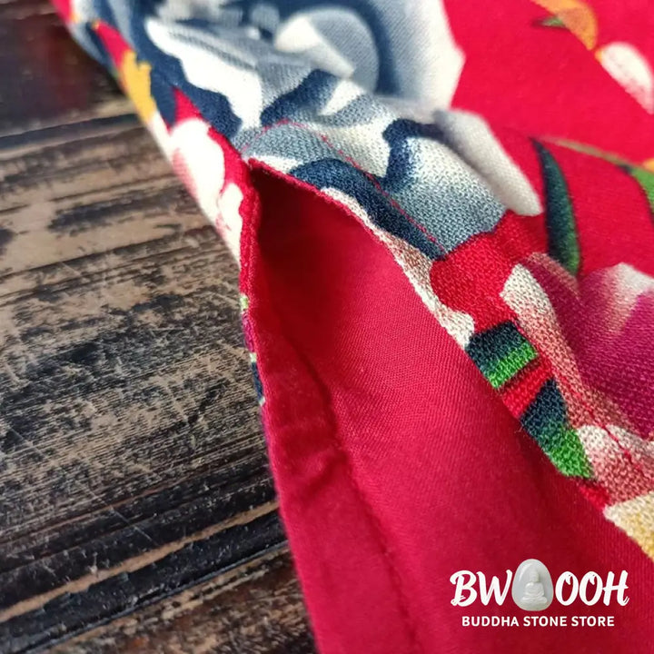 Buddha Stones Ethnic Red Flower Peony Frog-Button Cotton Linen Long Sleeve Shirt Jacket With Pockets