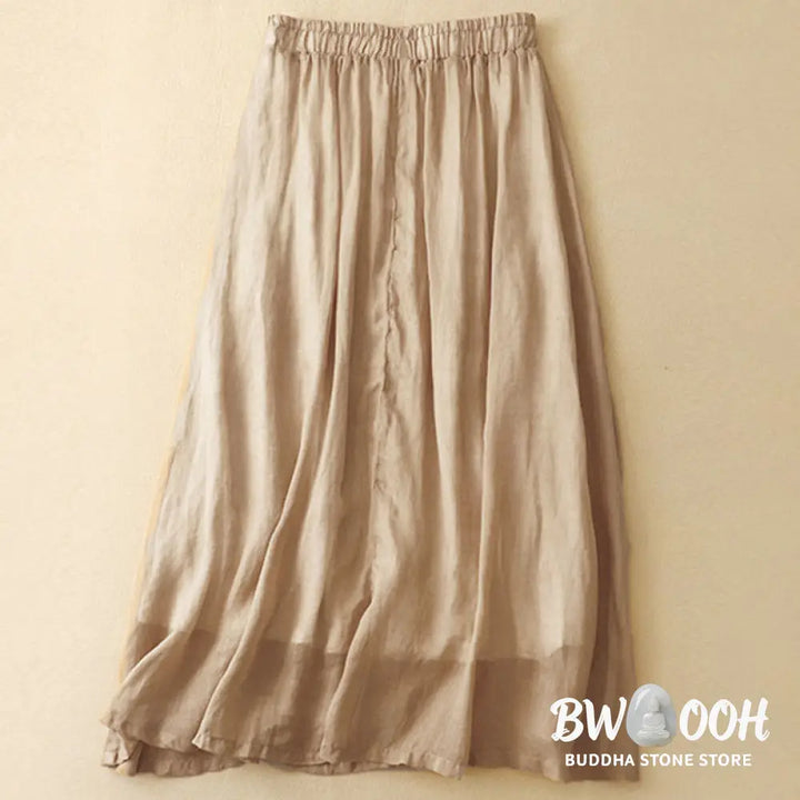 Buddha Stones Ethnic Vintage Embroidery Button Design Women’s Cotton Linen 7-8 Length Skirt - Skirt