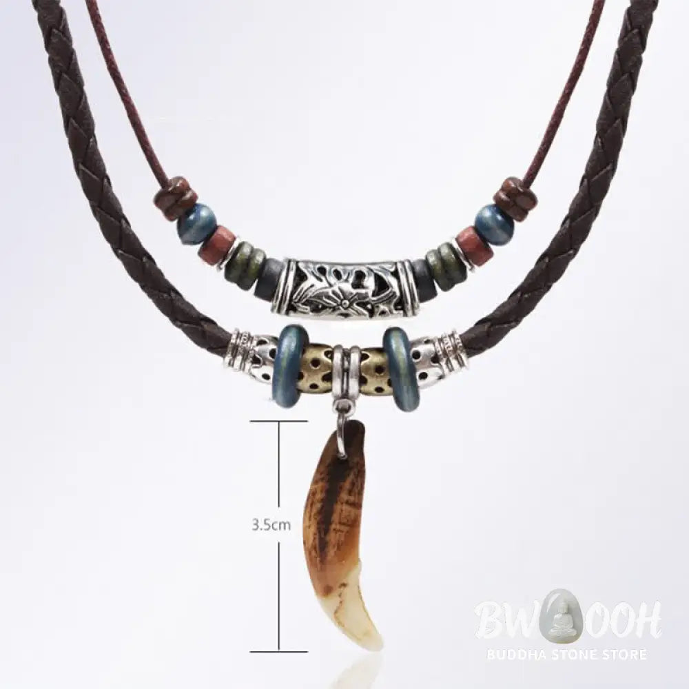 Buddha Stones Ethnic Wolf Tooth Pattern Beads Wealth Necklace Pendant - BWOOOH - Brown - Necklaces &amp; Pendants
