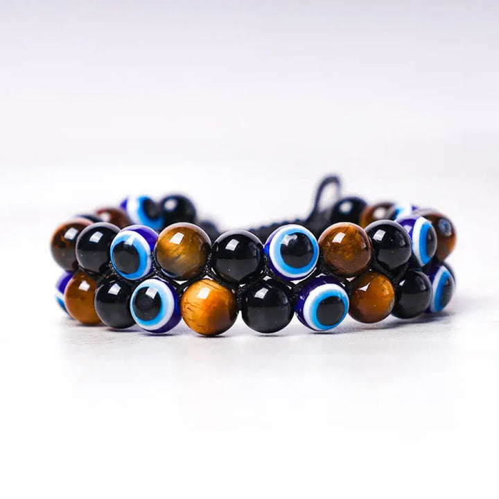 Buddha Stones Evil Eye Hematite Tiger Eye Protection Beaded Bracelet - BWOOOH - Tiger Eye&amp;Evil Eye - Bracelet