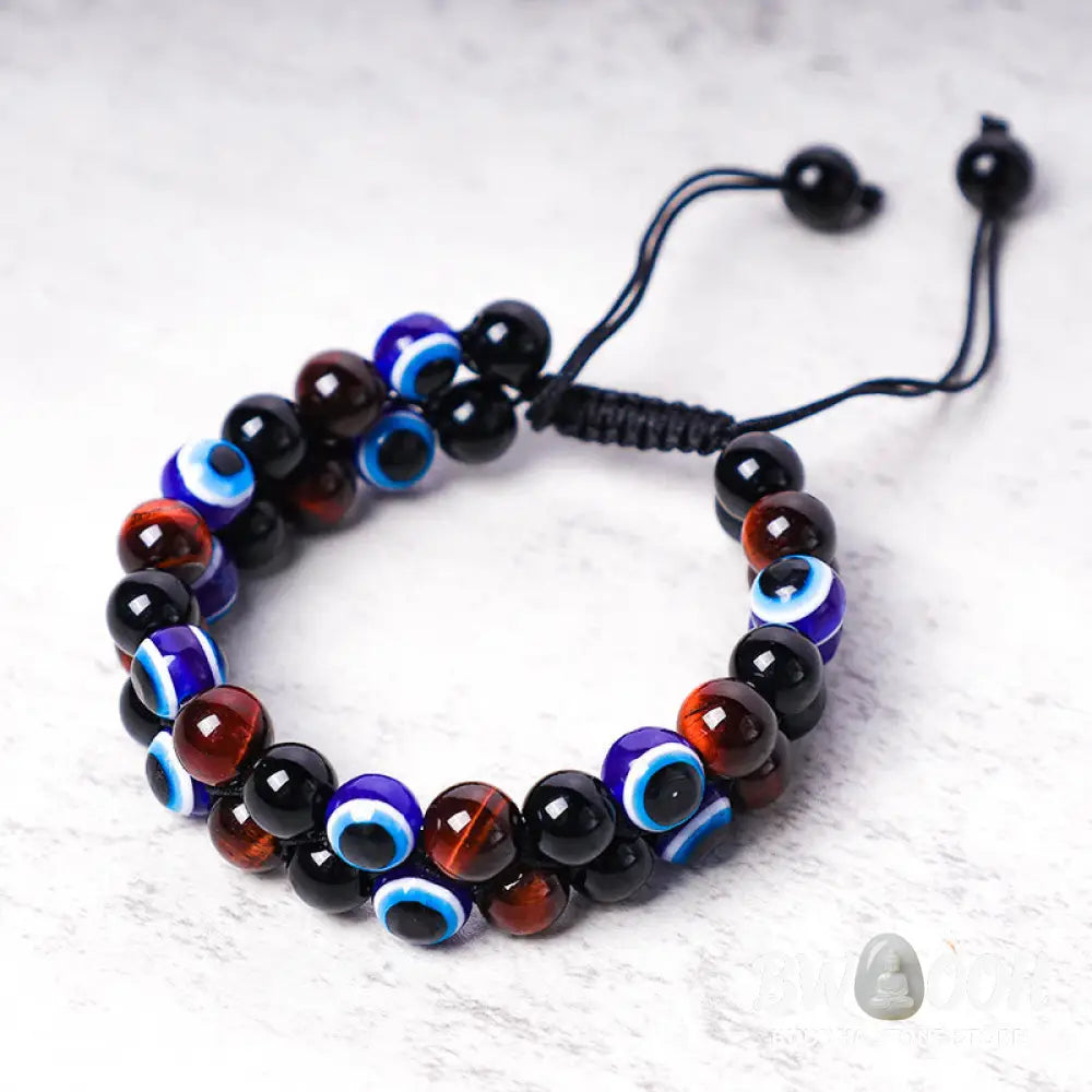 Buddha Stones Evil Eye Hematite Tiger Eye Protection Beaded Bracelet - BWOOOH - Bracelet