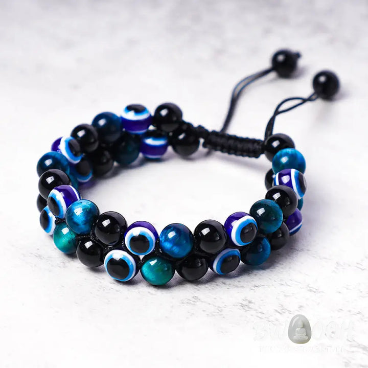 Buddha Stones Evil Eye Hematite Tiger Eye Protection Beaded Bracelet - BWOOOH - Bracelet
