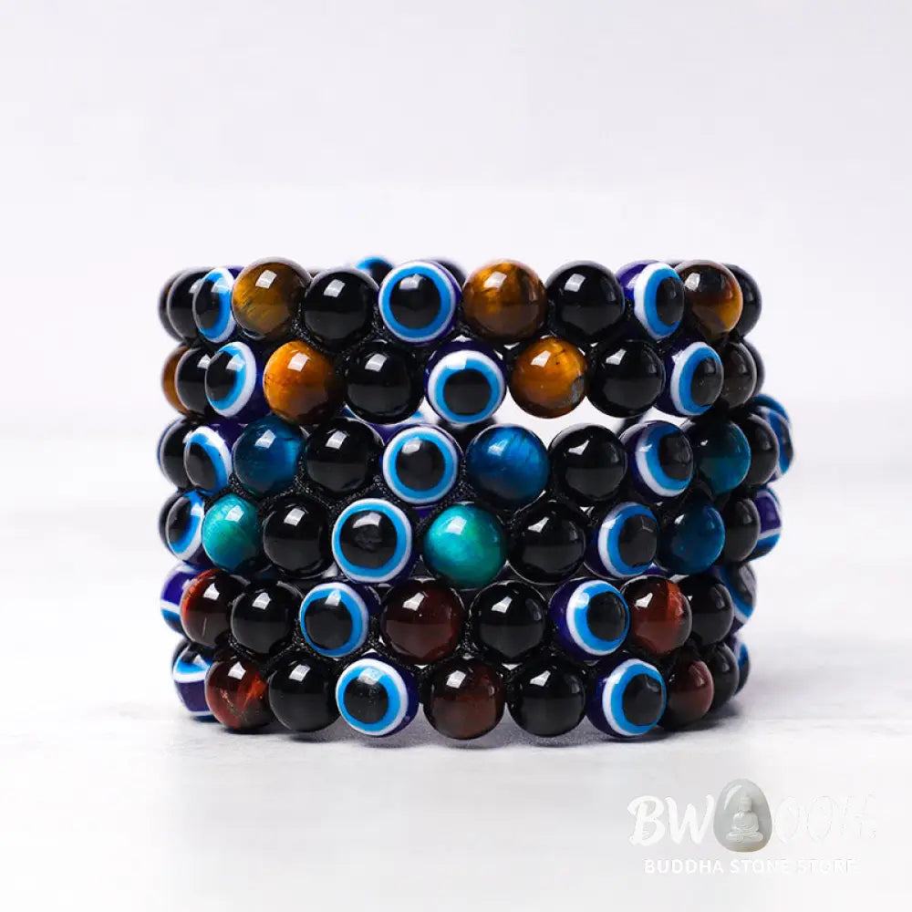 Buddha Stones Evil Eye Hematite Tiger Eye Protection Beaded Bracelet - BWOOOH - Bracelet