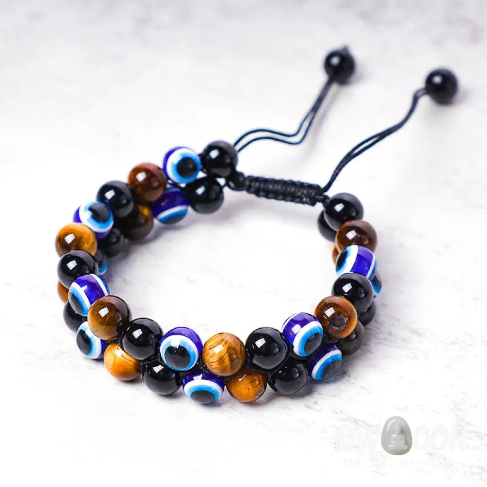 Buddha Stones Evil Eye Hematite Tiger Eye Protection Beaded Bracelet - BWOOOH - Bracelet
