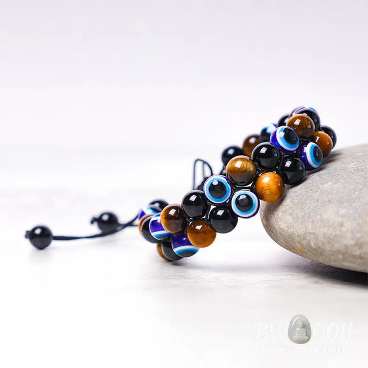 Buddha Stones Evil Eye Hematite Tiger Eye Protection Beaded Bracelet - BWOOOH - Bracelet