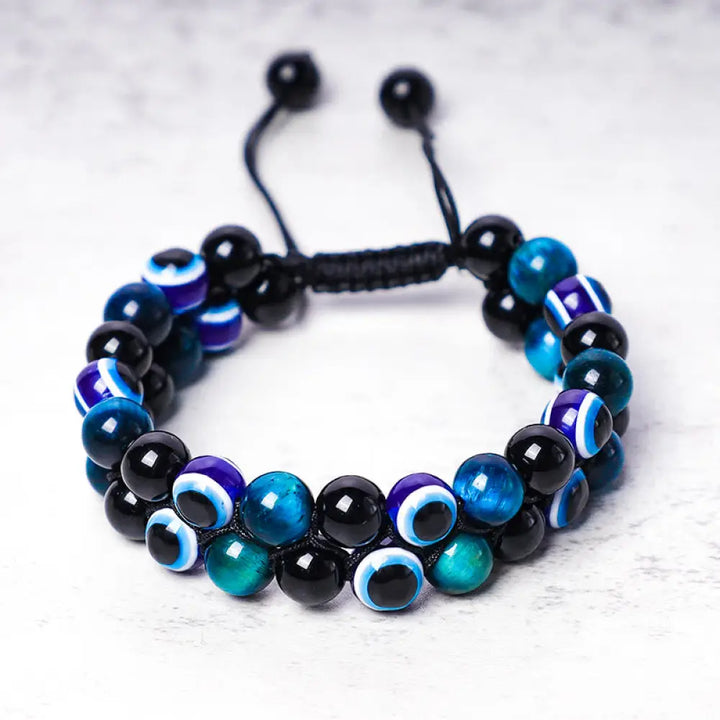 BWOOOH Evil Eye Hematite Tiger Eye Protection Beaded Bracelet – Tiger Eye and Hematite protection bracelet for healing and spiritual wellness