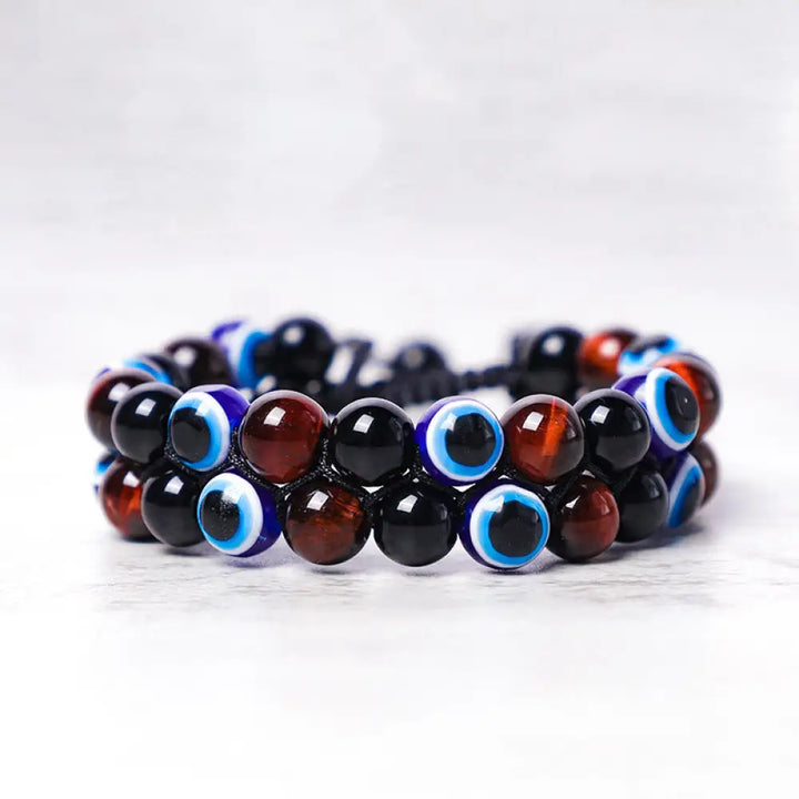 Buddha Stones Evil Eye Hematite Tiger Eye Protection Beaded Bracelet - BWOOOH - Red Tiger Eye&amp;Evil Eye - Bracelet