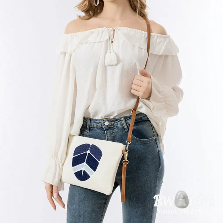 Buddha Stones Evil Eye Leaf Hamsa Canvas Crossbody Bag Shoulder Bag Handbag - Crossbody Bag
