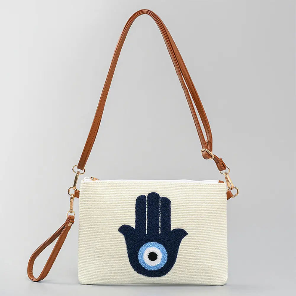 Buddha Stones Evil Eye Leaf Hamsa Canvas Crossbody Bag Shoulder Bag Handbag - Hamsa 28*2*20cm - Crossbody Bag