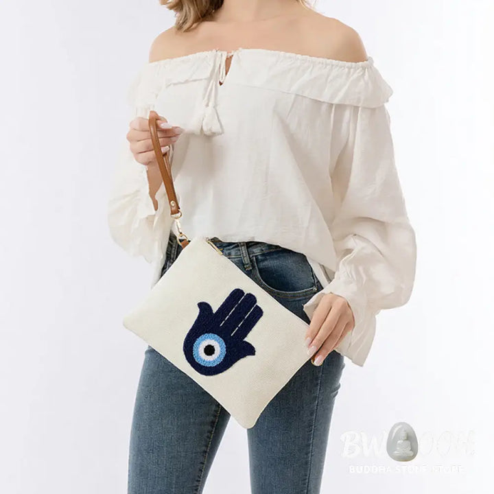 Buddha Stones Evil Eye Leaf Hamsa Canvas Crossbody Bag Shoulder Bag Handbag - Crossbody Bag