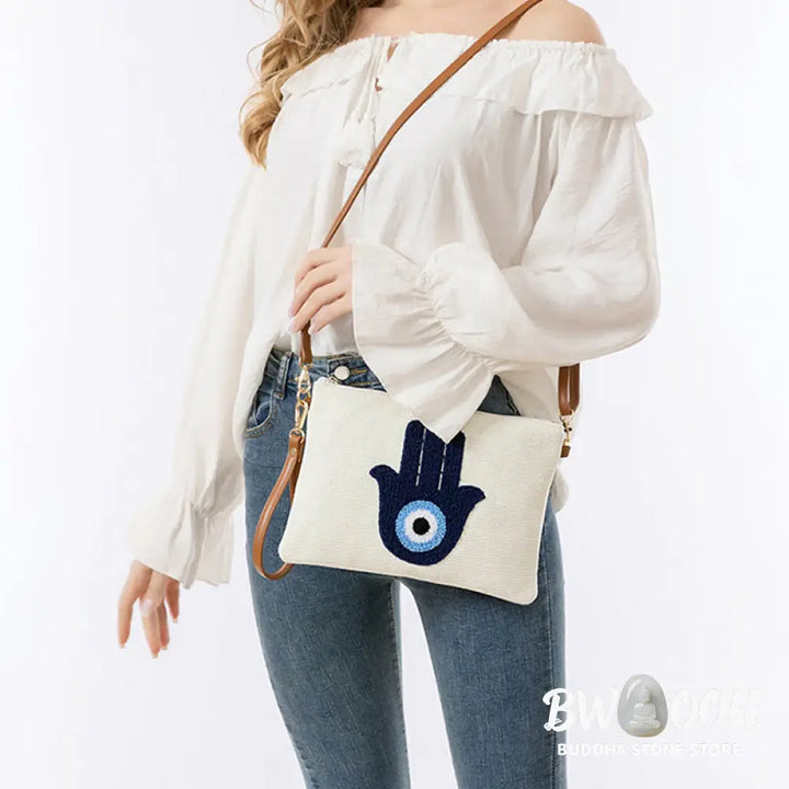 Buddha Stones Evil Eye Leaf Hamsa Canvas Crossbody Bag Shoulder Bag Handbag - Crossbody Bag