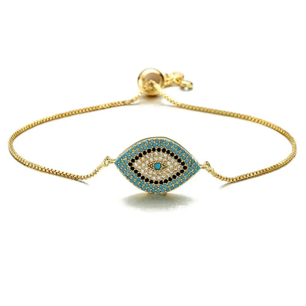 Buddha Stones Evil Eye Protection Healing Bracelet - BWOOOH - Gold&amp;Blue - Bracelet
