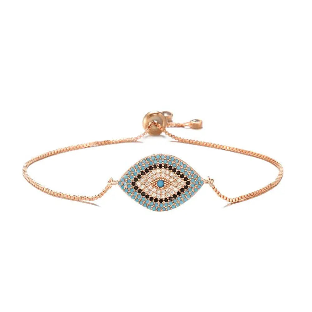 Buddha Stones Evil Eye Protection Healing Bracelet - BWOOOH - Rose Gold&amp;Blue - Bracelet
