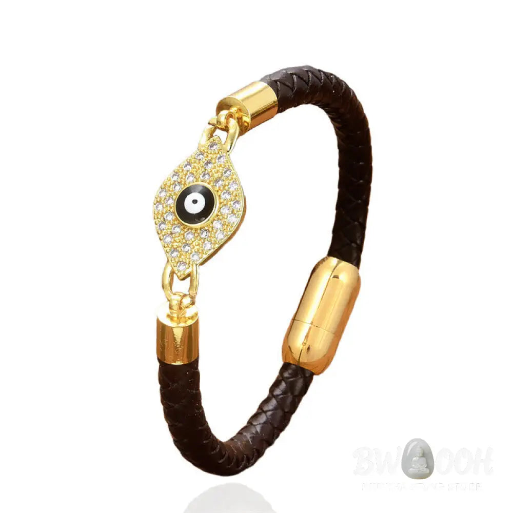 Buddha Stones Evil Eye Protection Leather Metal Buckle Bracelet - BWOOOH - Bracelet