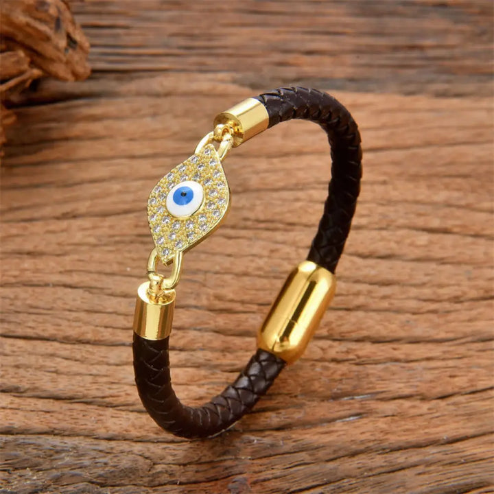 BWOOOH Evil Eye Protection Leather Metal Buckle Bracelet - BWOOOH - Blue Evil Eye / 16-18cm - Bracelet