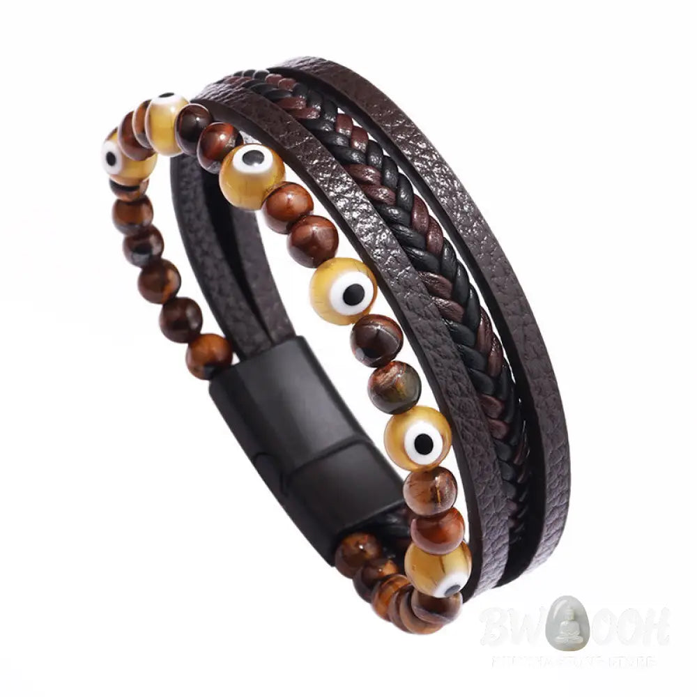 Buddha Stones Evil Eye Tiger Eye Protection Beaded Multilayered Braided Bracelet - Bracelet