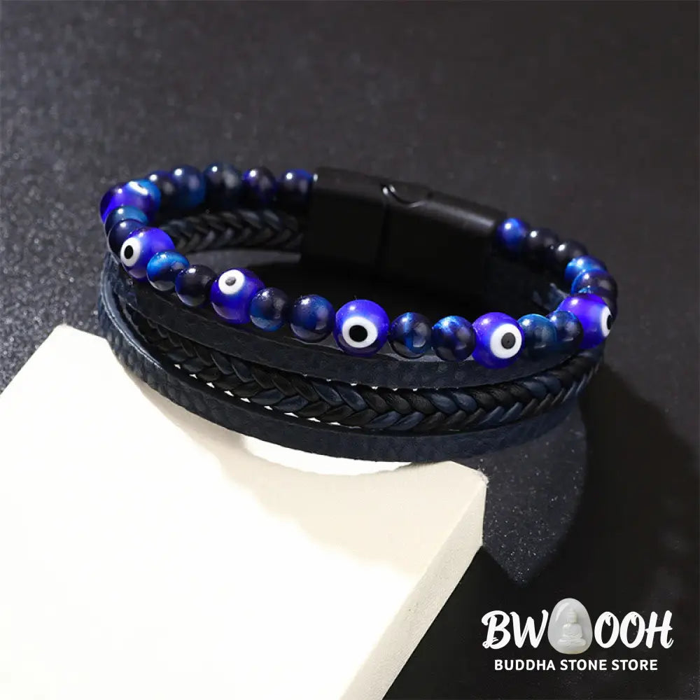 Buddha Stones Evil Eye Tiger Eye Protection Beaded Multilayered Braided Bracelet - Bracelet