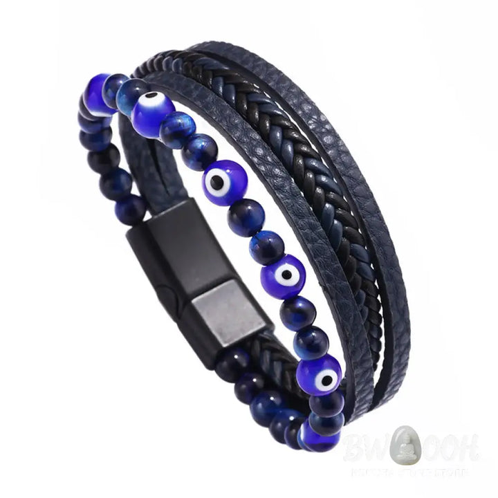 Buddha Stones Evil Eye Tiger Eye Protection Beaded Multilayered Braided Bracelet - Bracelet
