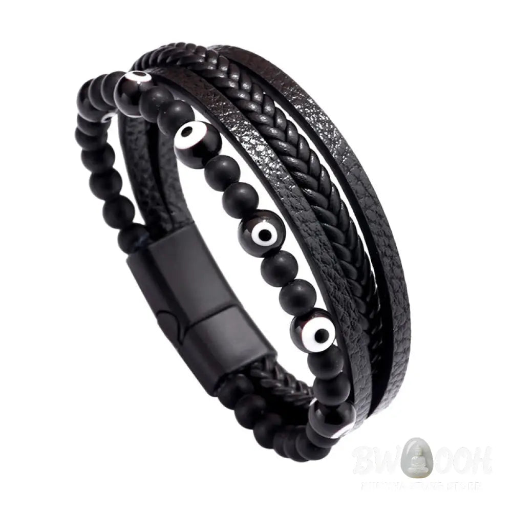 Buddha Stones Evil Eye Tiger Eye Protection Beaded Multilayered Braided Bracelet - Bracelet