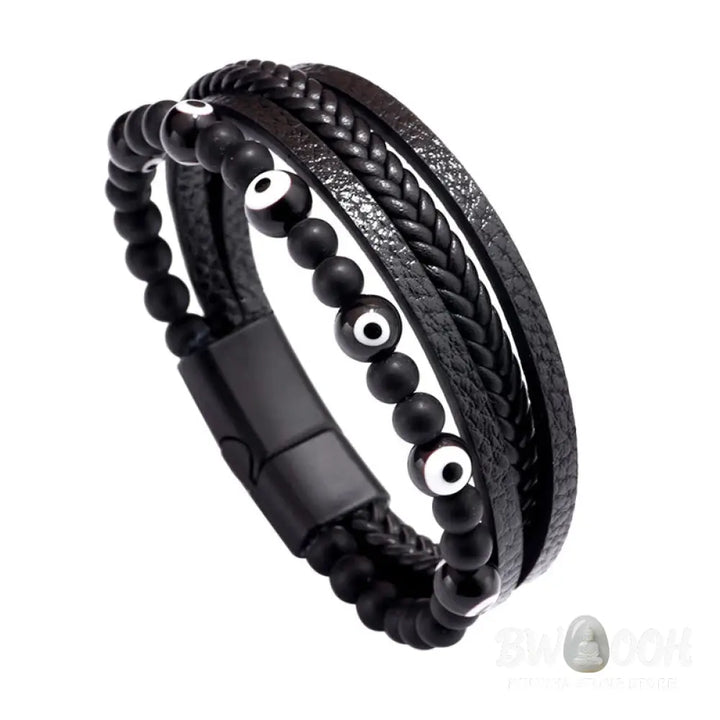 Buddha Stones Evil Eye Tiger Eye Protection Beaded Multilayered Braided Bracelet - Bracelet