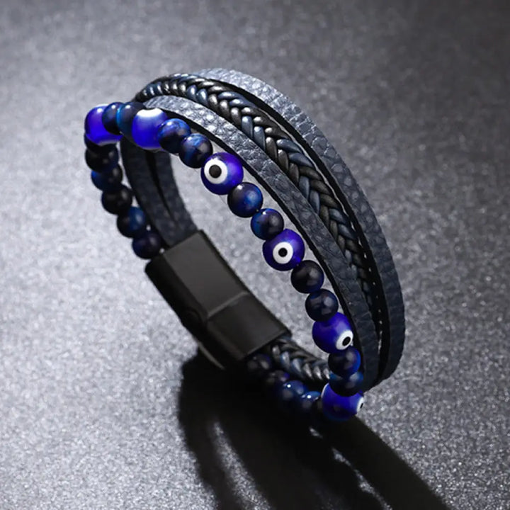 Buddha Stones Evil Eye Tiger Eye Protection Beaded Multilayered Braided Bracelet - Dark Blue / 19cm - Bracelet
