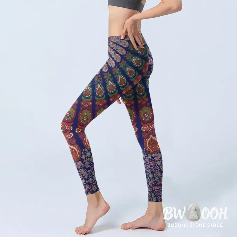 Buddha Stones Exquisite Flower Paisley Pattern Gym Leggings Women&