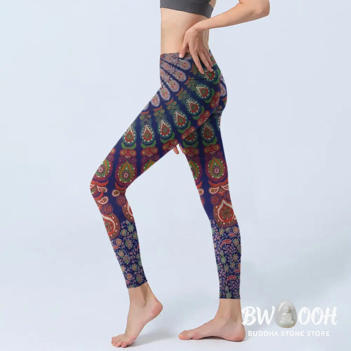Buddha Stones Exquisite Flower Paisley Pattern Gym Leggings Women&