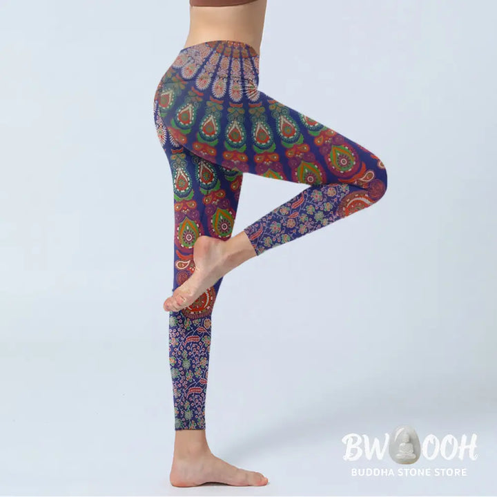 Buddha Stones Exquisite Flower Paisley Pattern Gym Leggings Women&