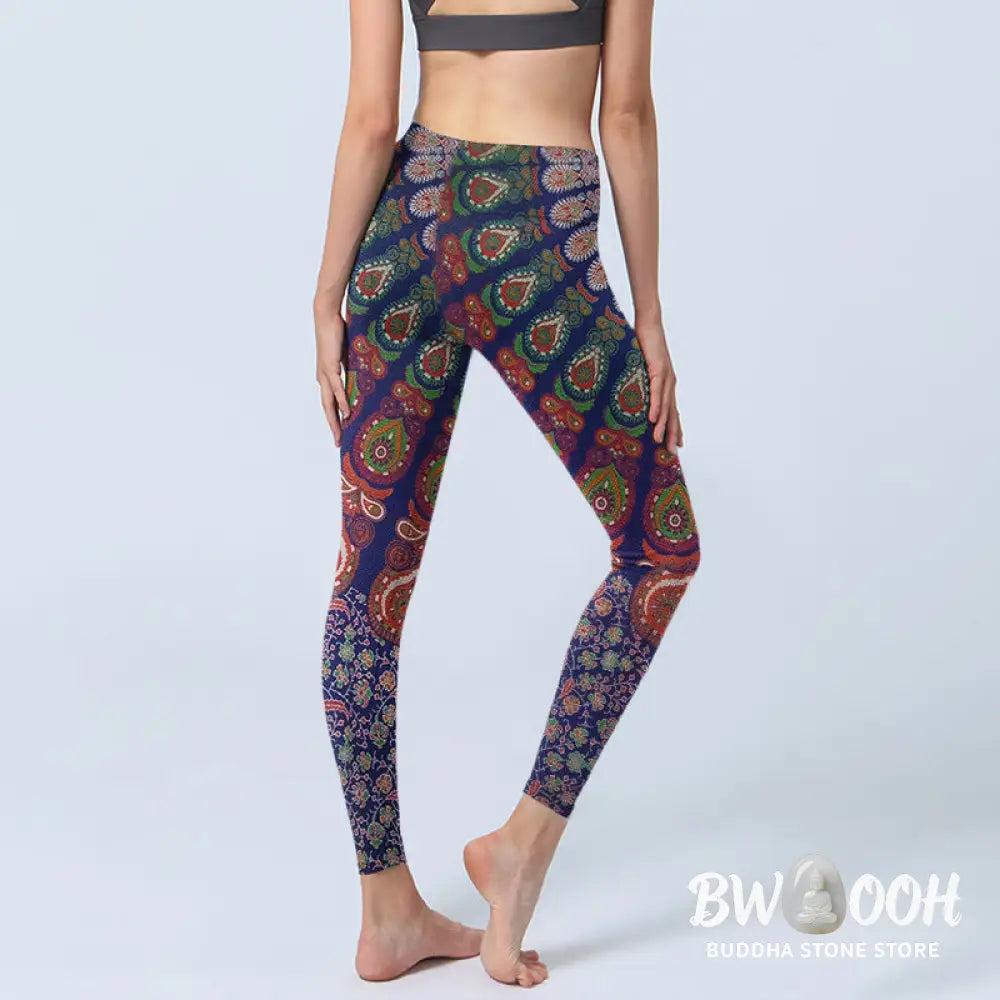Buddha Stones Exquisite Flower Paisley Pattern Gym Leggings Women&