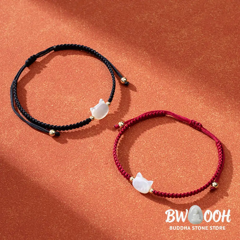 Buddha Stones Faceless Cat Head Red String Shell Connection Bracelet - Bracelet