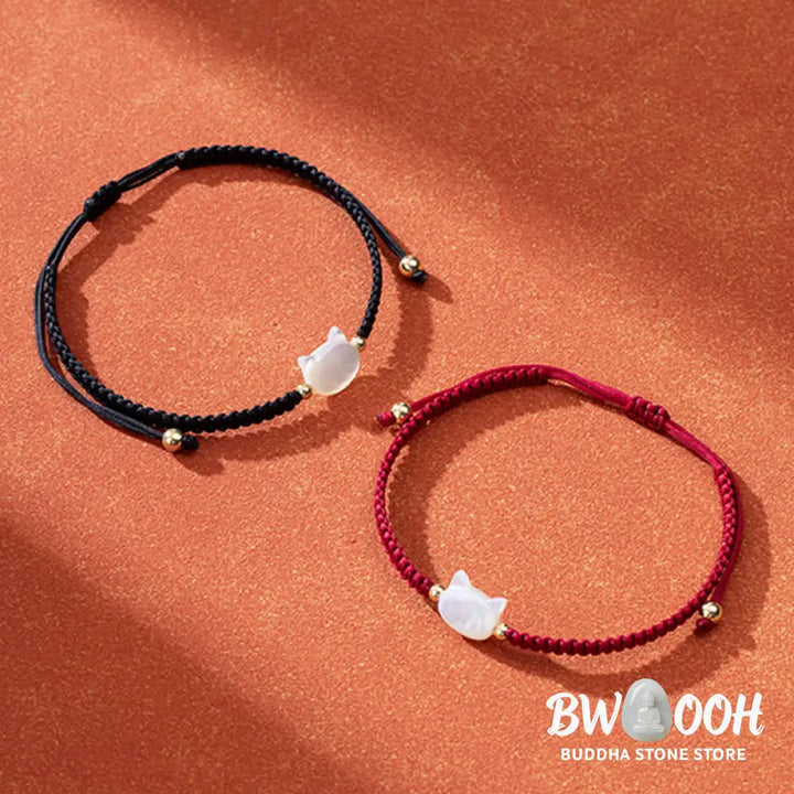 Buddha Stones Faceless Cat Head Red String Shell Connection Bracelet - Bracelet