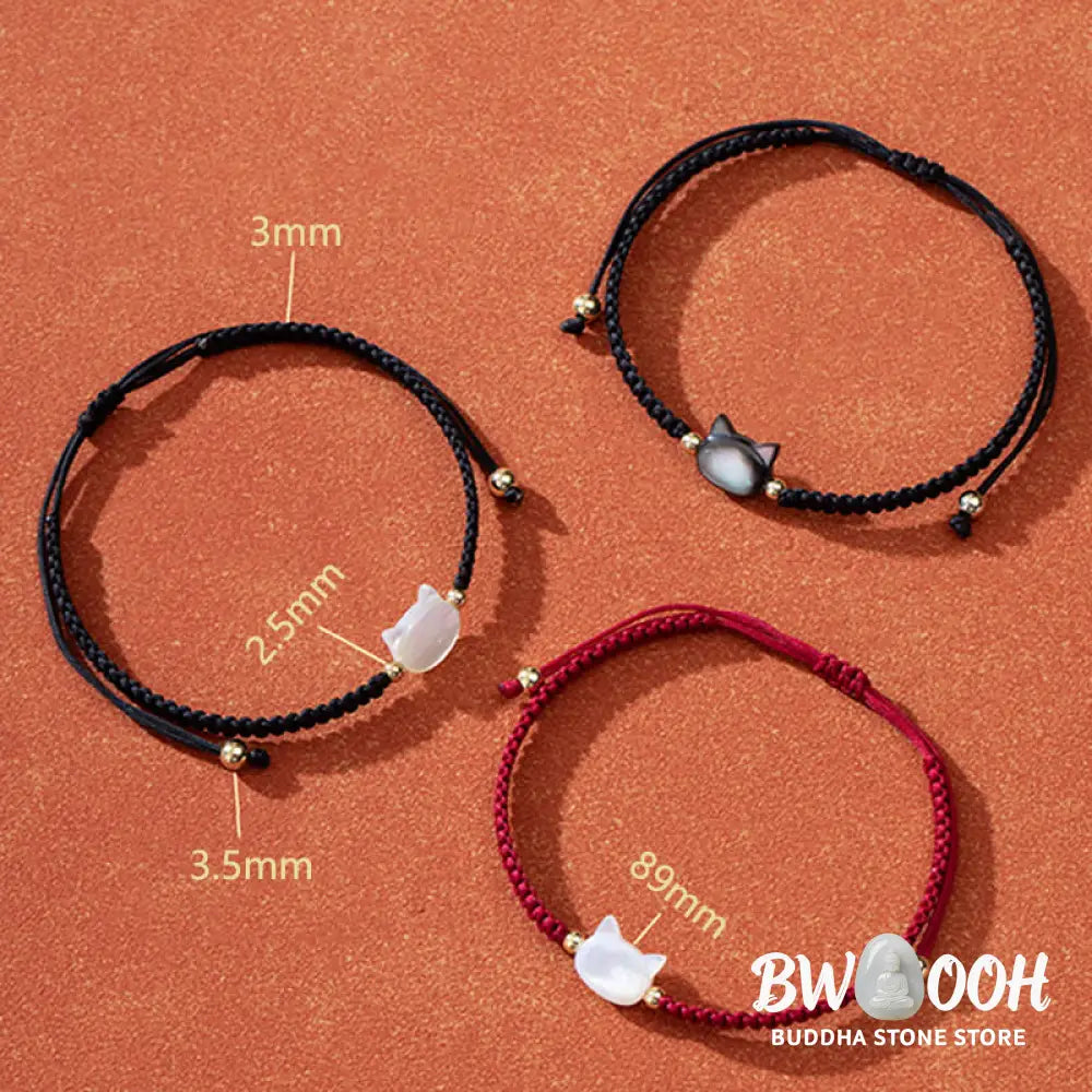 Buddha Stones Faceless Cat Head Red String Shell Connection Bracelet - Bracelet