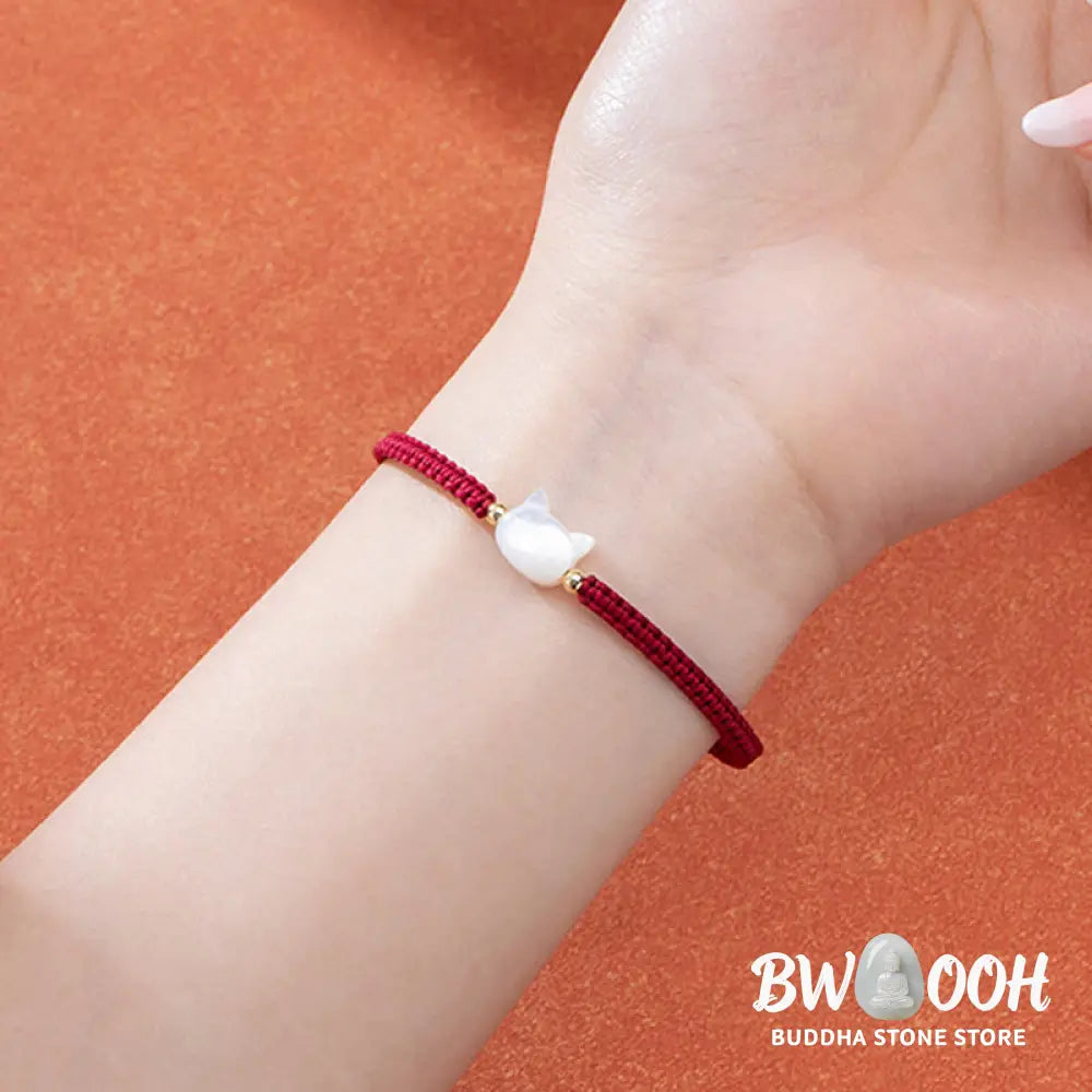 Buddha Stones Faceless Cat Head Red String Shell Connection Bracelet - Bracelet
