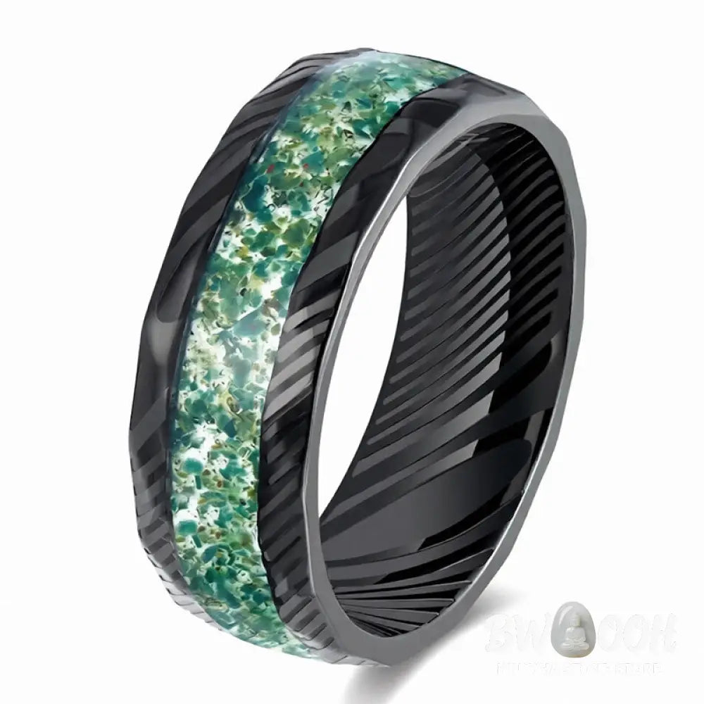 Buddha Stones Faceted Natural Inlay Titanium Steel Strength Ring - Ring