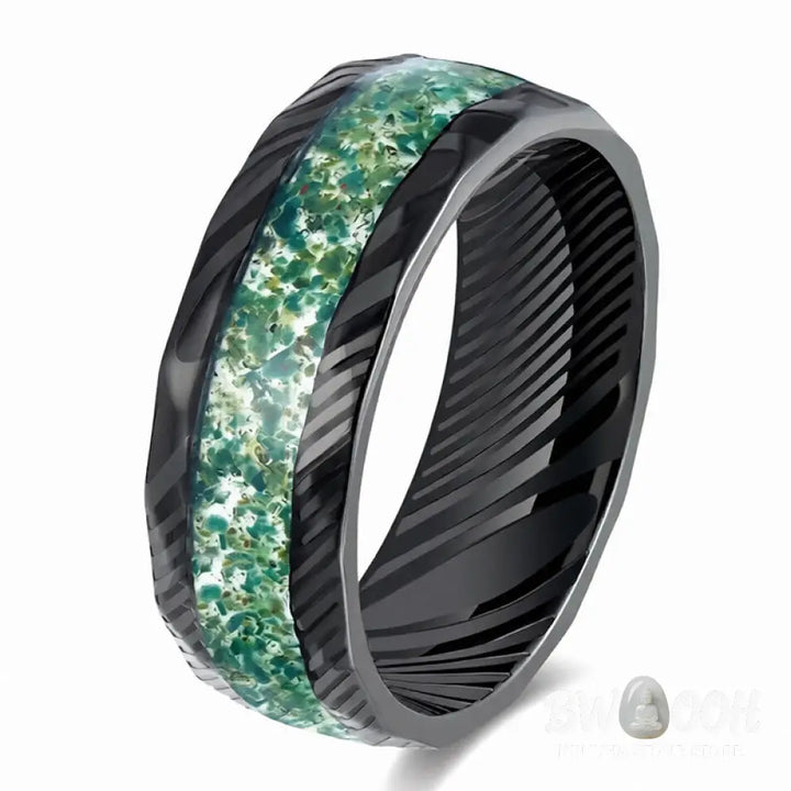Buddha Stones Faceted Natural Inlay Titanium Steel Strength Ring - Ring