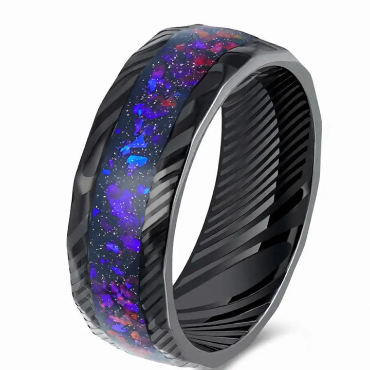 Buddha Stones Faceted Natural Inlay Titanium Steel Strength Ring - Blue / 17.3mm - Ring